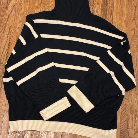 Topshop Sweaters - Topshop Black and Cream Striped Turtleneck Sweater